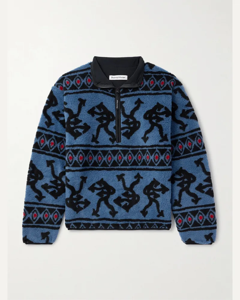 District Vision Bedrucktes Sweatshirt aus Fleece mit kurzem Reißverschluss Blau