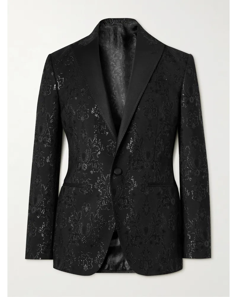 Etro Smokingjacke aus Jacquard aus einer Wollmischung mit Paisley-Muster und Seidenbesatz Schwarz