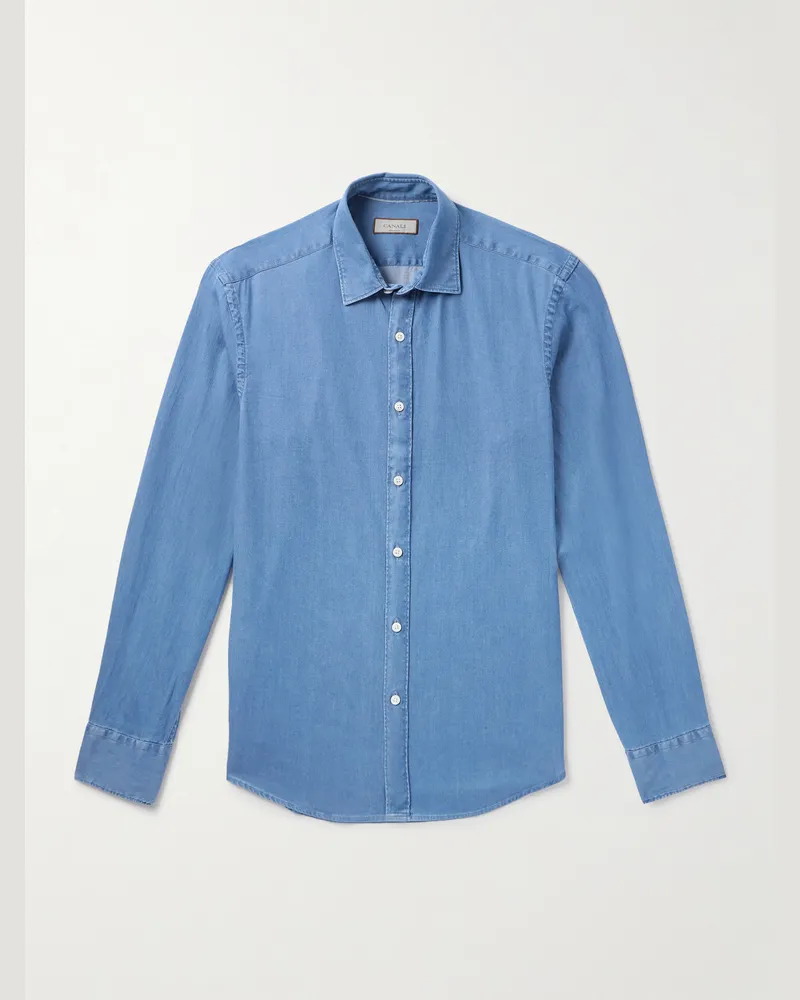Canali Hemd aus Chambray aus einer Baumwollmischung Blau