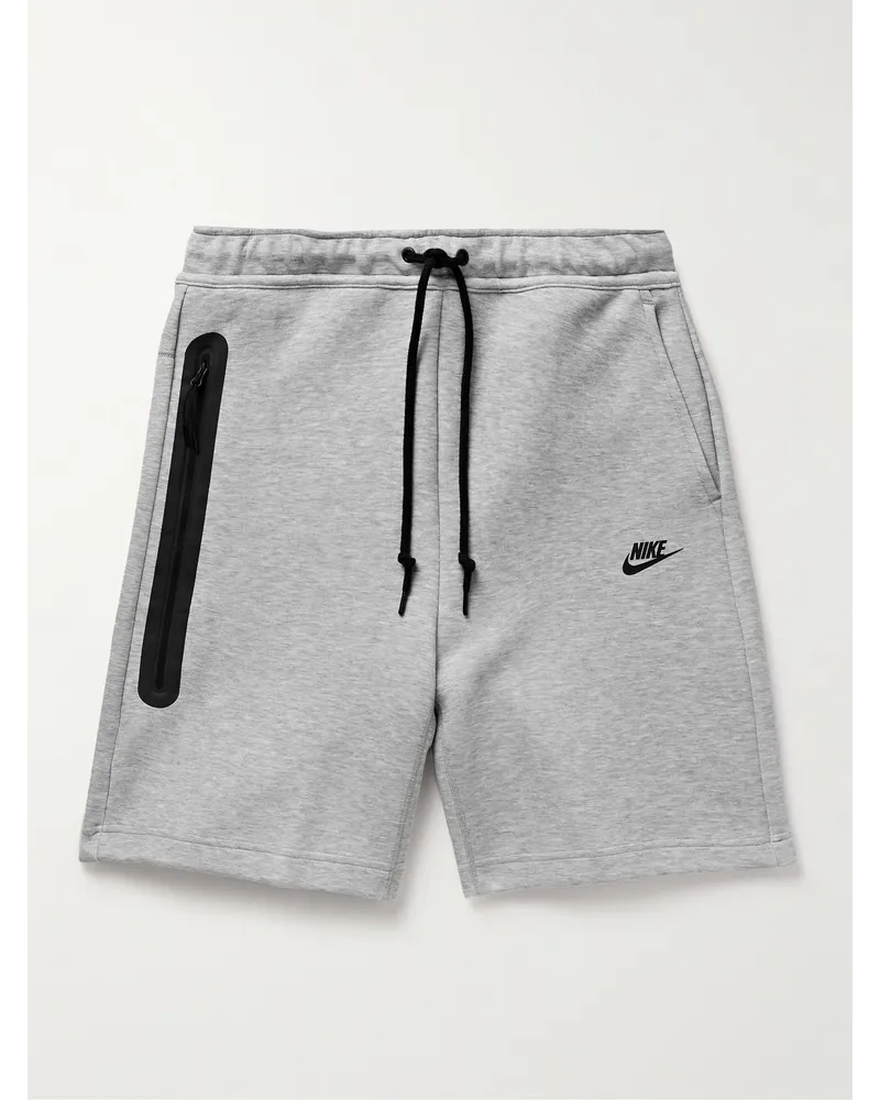 Nike Gerade geschnittene Shorts aus „Tech Fleece“-Material aus einer Baumwollmischung mit Kordelzugbund und Logoprint Grau