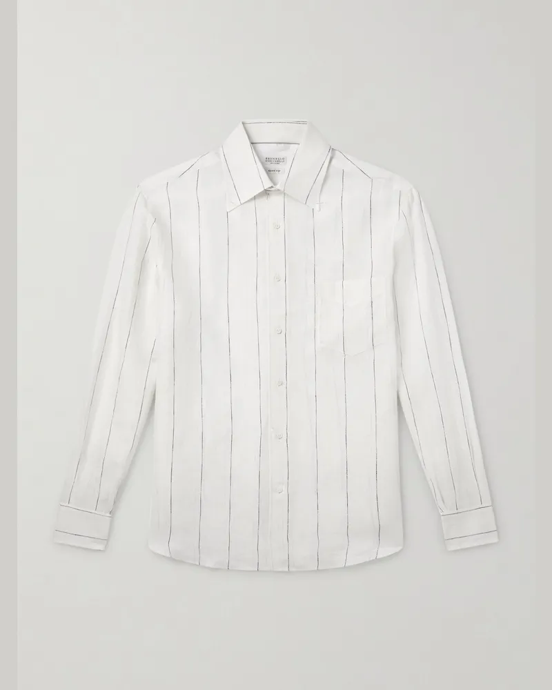 Brunello Cucinelli Hemd aus Leinen mit Nadelstreifen Weiß