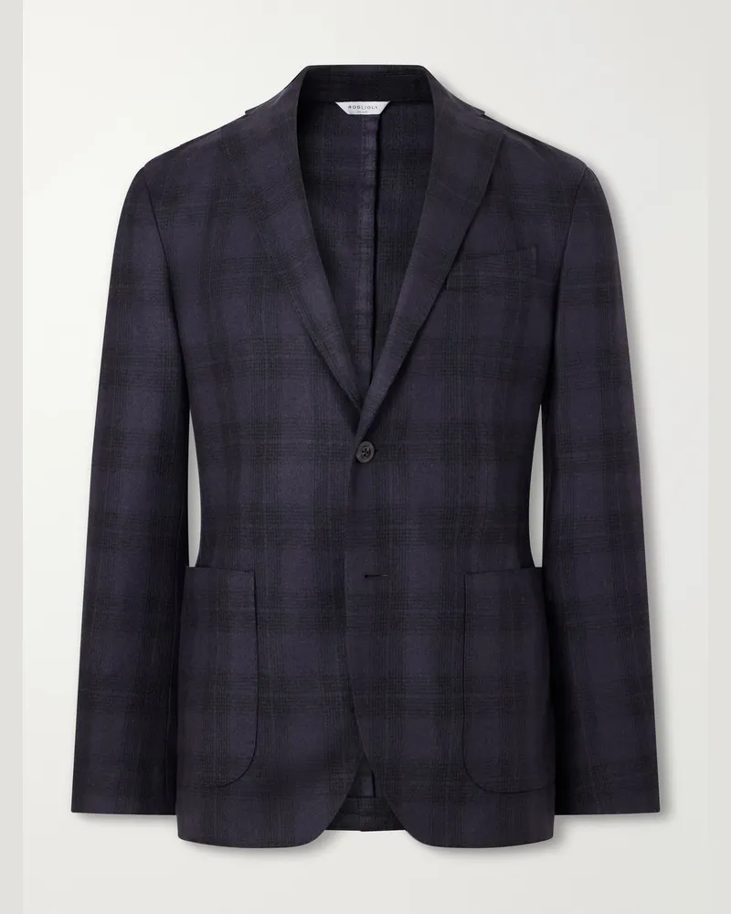 Boglioli Prince of Wales Wool-Blend Flannel Blazer Blue