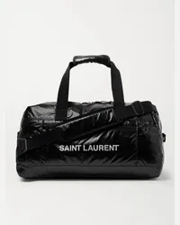 Saint Laurent Bowling-Tasche aus glänzendem Nylon mit Logoprint Schwarz