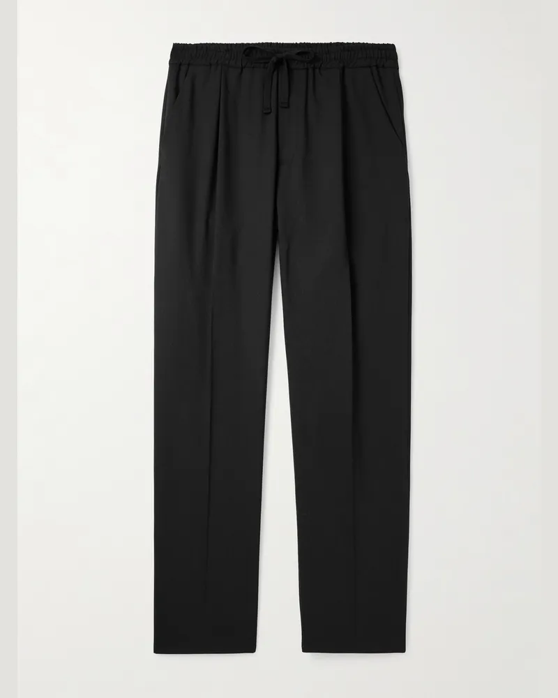 Altea Jared Straight-Leg Pleated Wool-Blend Drawstring Trousers Black