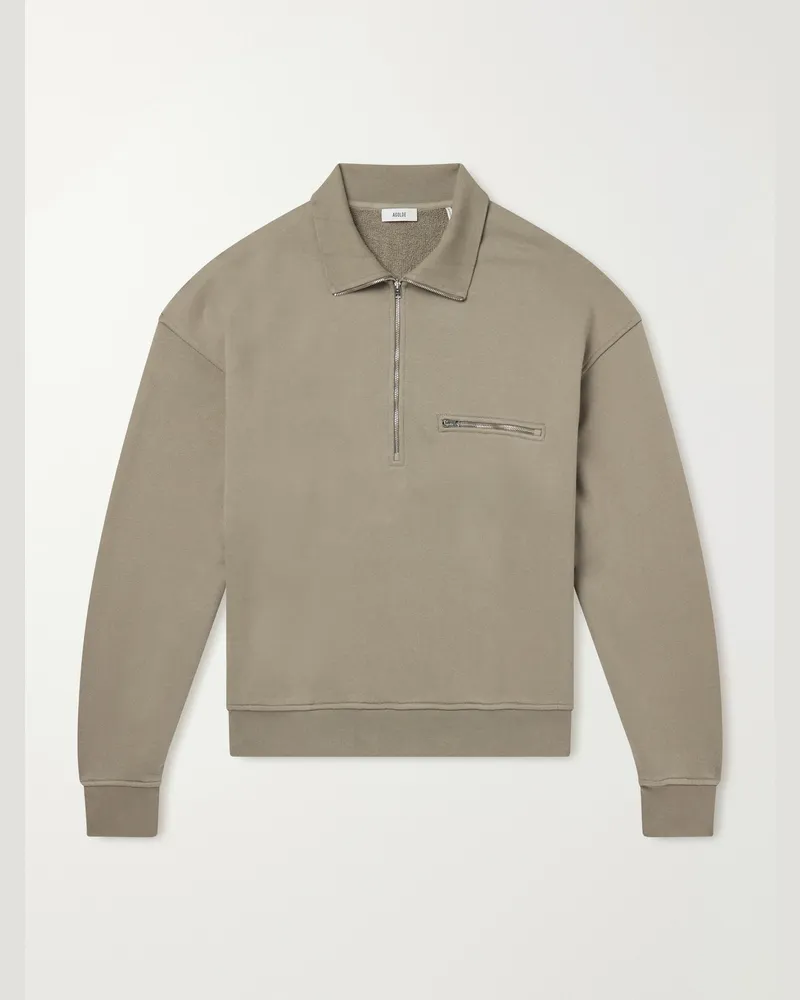 AGOLDE Pavillion Cotton-Jersey Half-Zip Sweatshirt Neutrals