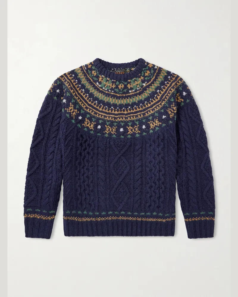Beams Plus Pullover aus Wolle in Zopfstrick Blau