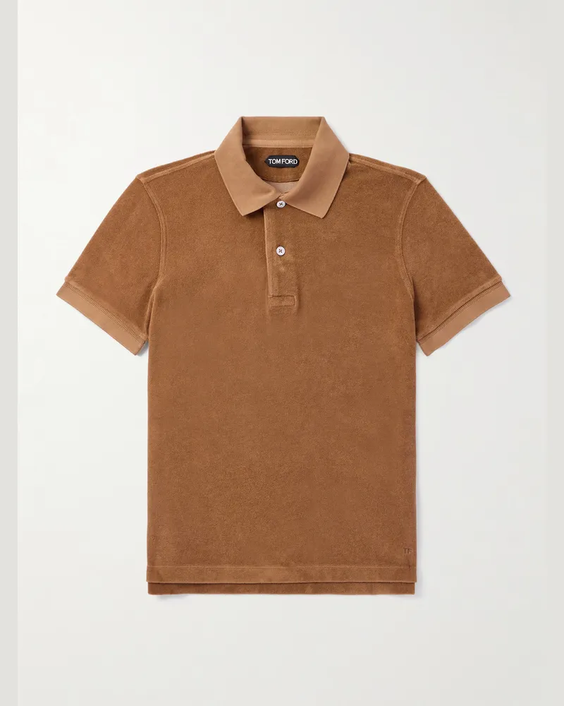 Tom Ford Schmal geschnittenes Polohemd aus Frottee aus einer Baumwollmischung Braun
