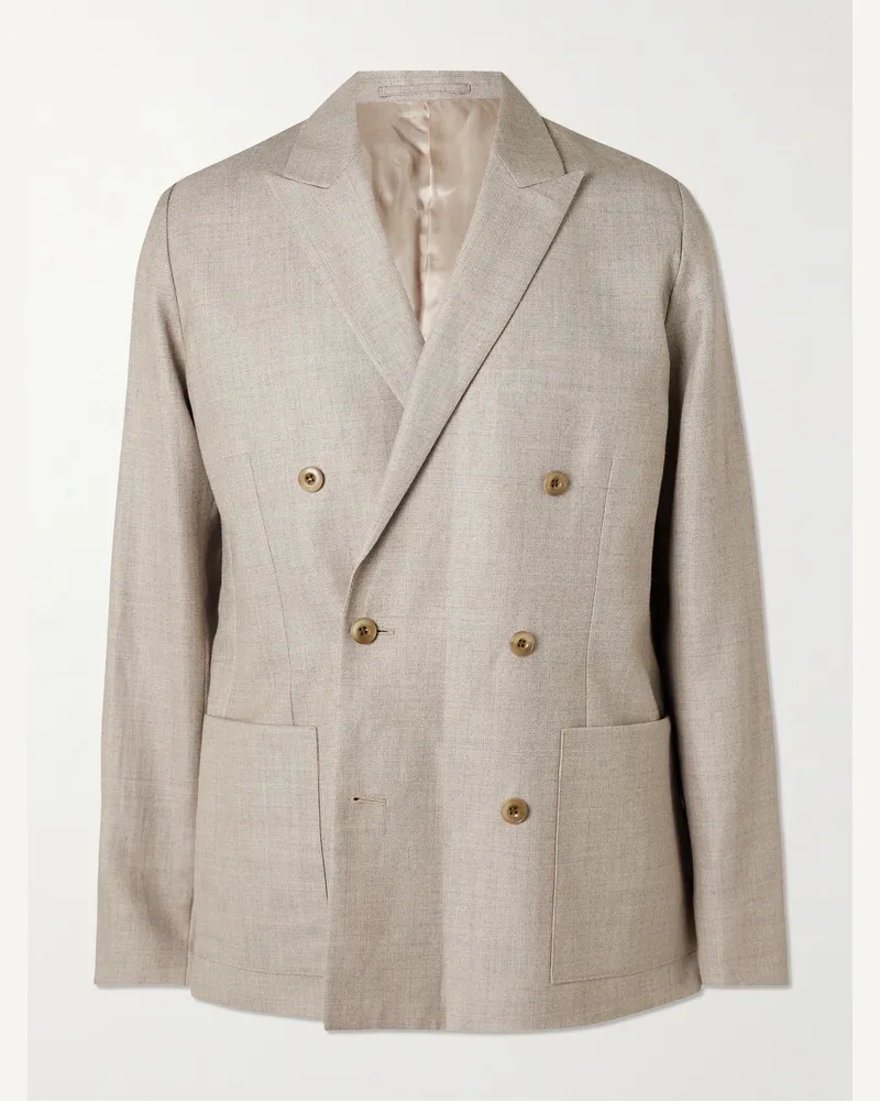 NN 07 Jordin 10027 Double-Breasted Linen and Wool-Blend Blazer Neutrals