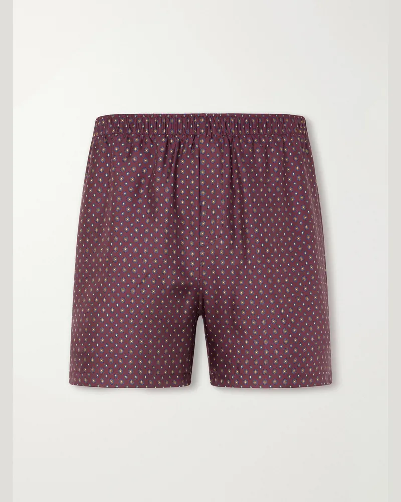 Saint Laurent Straight-Leg Printed Silk-Satin Shorts Burgundy