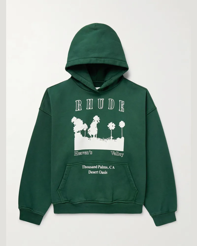 RHUDE Thousand Palms Hoodie aus Baumwoll-Jersey mit Logoprint Grün