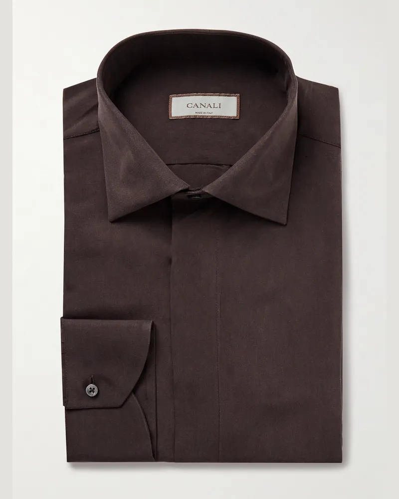 Canali Hemd aus enzymgewaschenem Seidensatin Braun
