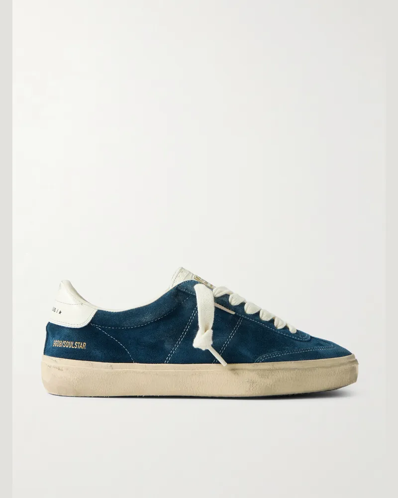 Golden Goose Soul-Star Distressed Leather-Trimmed Suede Sneakers Blue