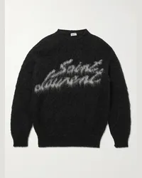 Saint Laurent Pullover aus einer Mohairmischung mit Intarsienlogomotiv Schwarz