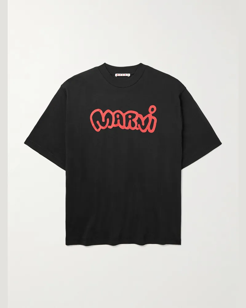 Marni T-Shirt aus Baumwoll-Jersey mit Logoprint Schwarz