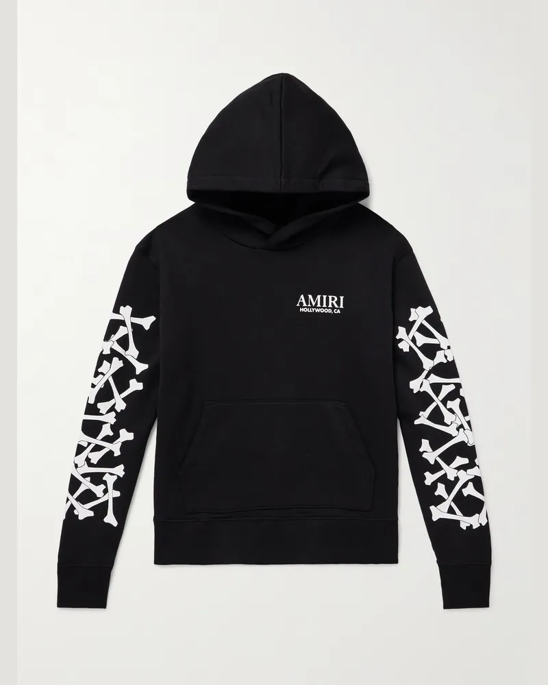 Amiri Bones Stacked Hoodie aus Baumwoll-Jersey mit Print und Logoapplikation Schwarz