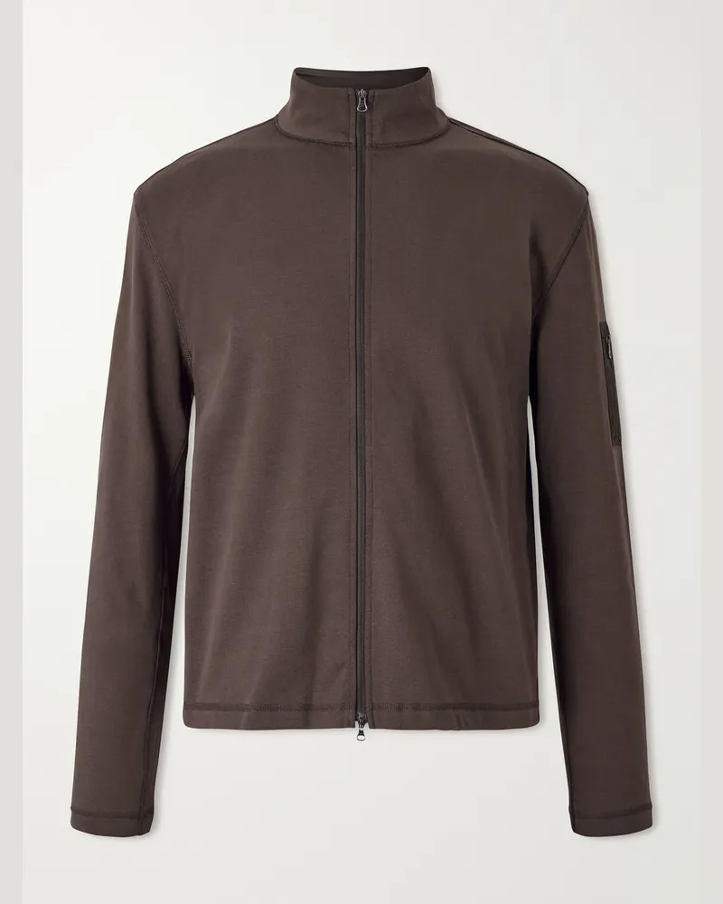 AMOMENTO Cotton Zip-Up Sweater Brown