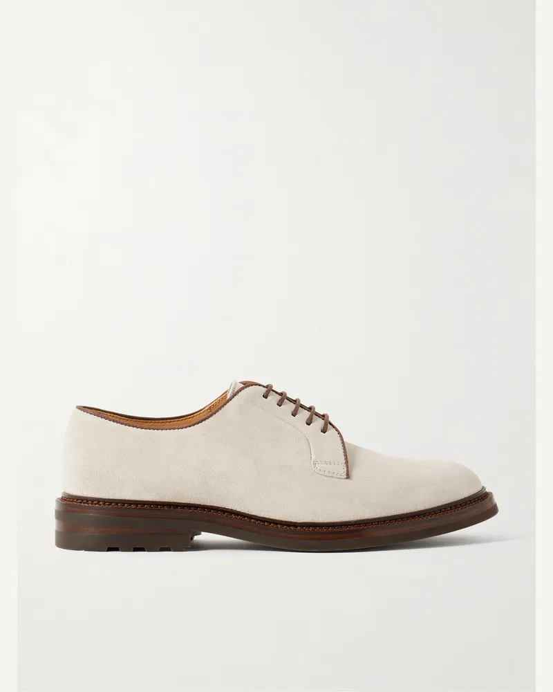 Brunello Cucinelli Suede Derby Shoes White