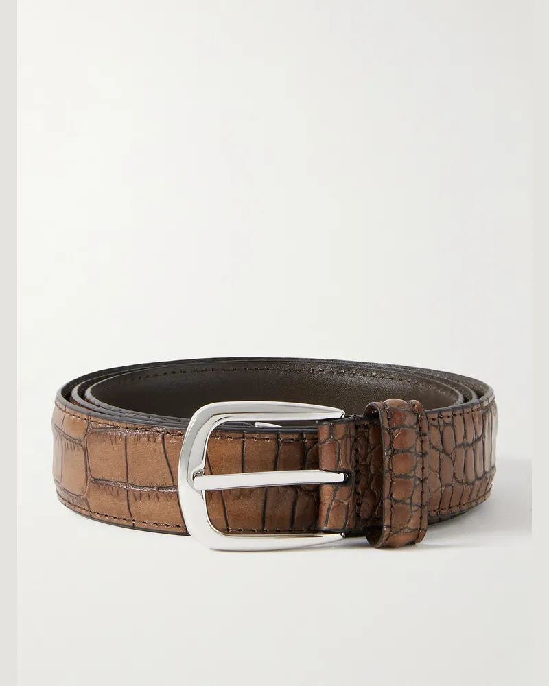 Anderson's Gürtel aus Leder mit Krokodileffekt, 3 cm Braun