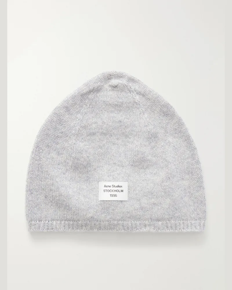 Acne Studios Kassias Logo-Appliquéd Rib-Trimmed Cashmere Beanie Gray