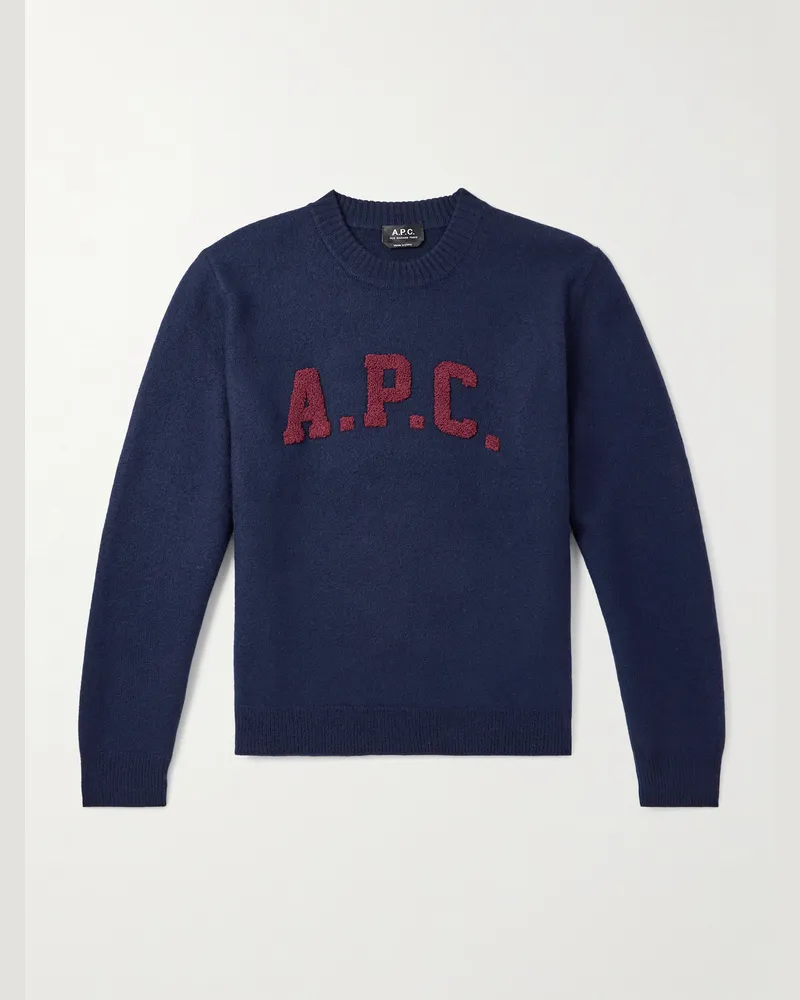 A.P.C. Jay Logo-Appliquéd Wool Sweater Blue