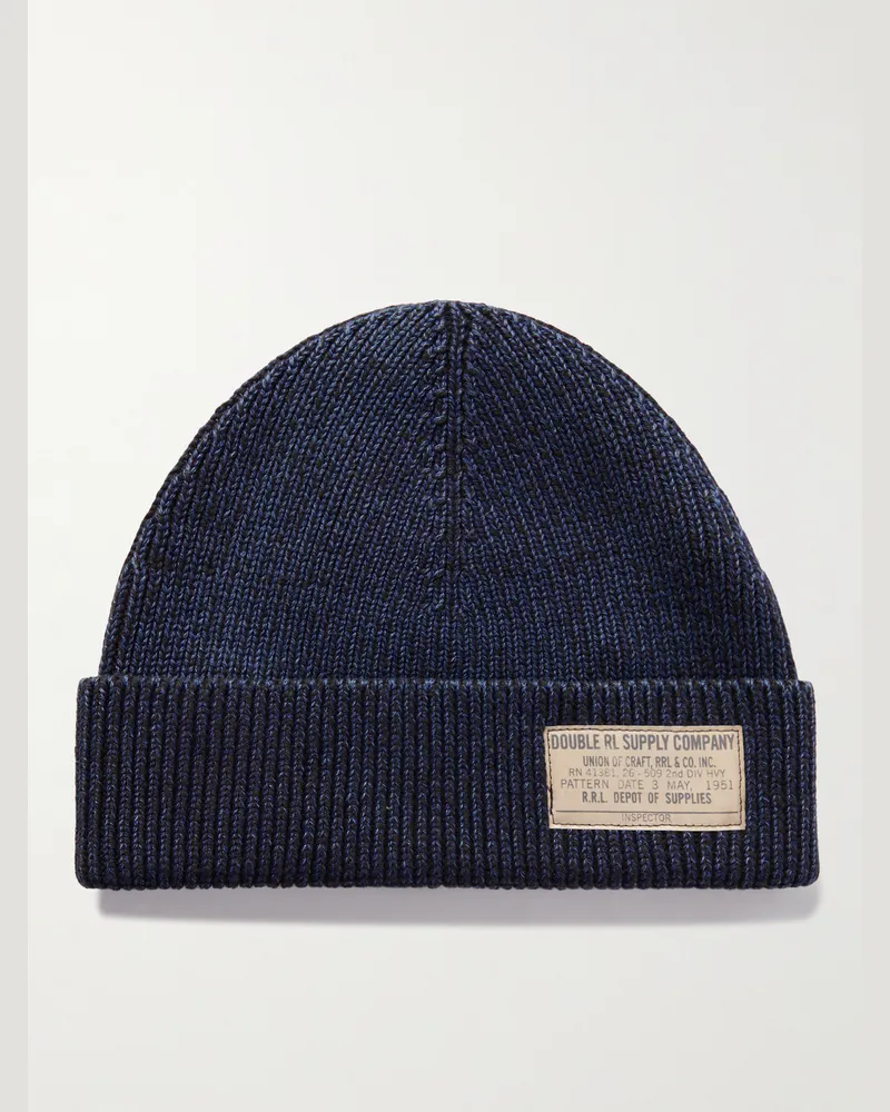 RRL Logo-Appliquéd Ribbed Cotton Beanie Blue