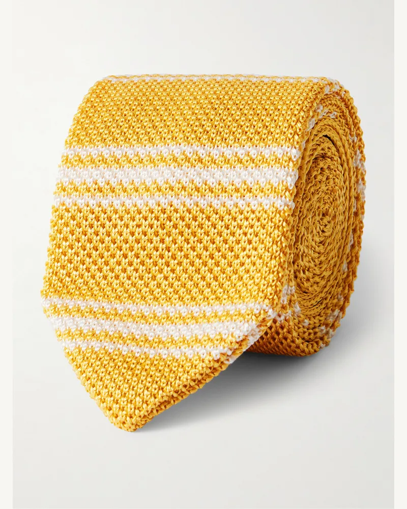 MR P. 7cm Striped Knitted Silk Tie Yellow