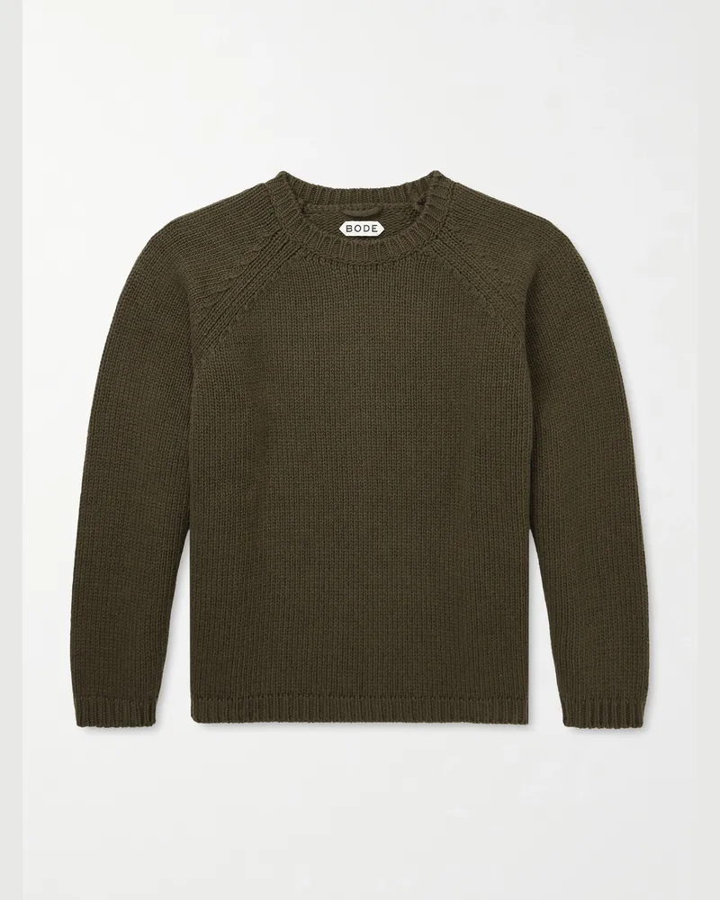 BODE Ribbed-Knit Cashmere Sweater Green