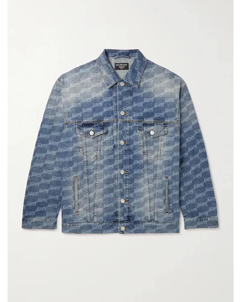 Balenciaga Logo-Print Denim Jacket Blau