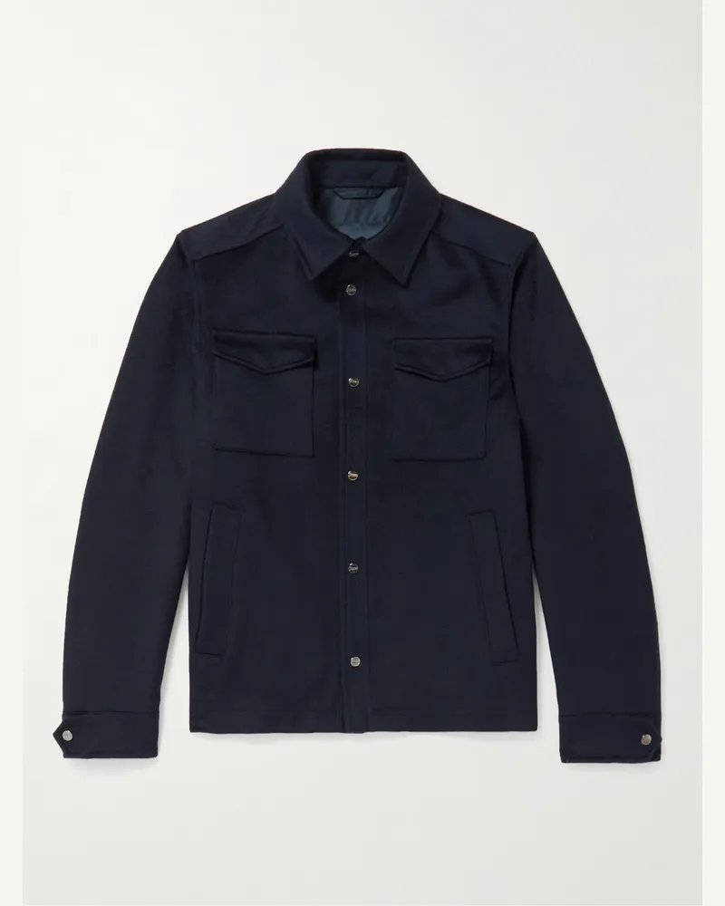 Herno Wool and Cashmere-Blend Shirt Jacket Blue
