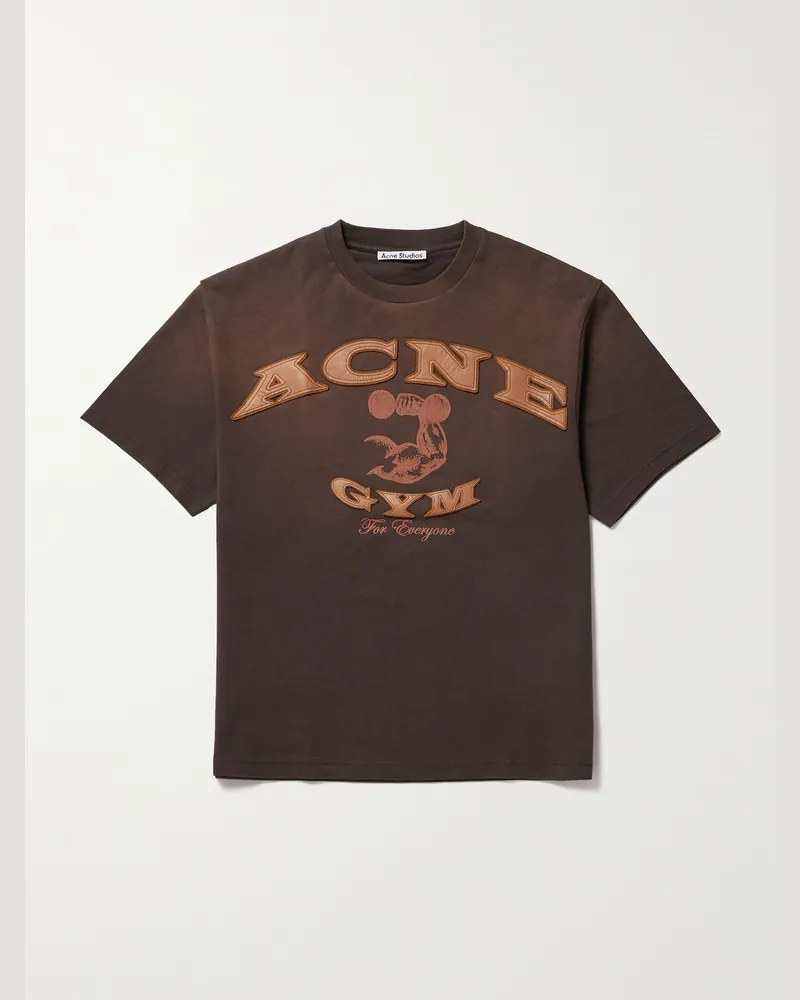 Acne Studios Exford U Gym Bro T-Shirt aus Baumwoll-Jersey mit Logoapplikation Braun