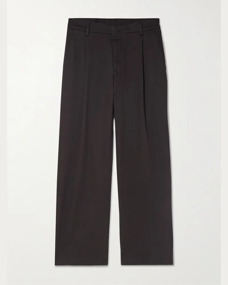 NN 07 Kay 1420 Straight-Leg Pleated Organic Cotton-Blend Twill Trousers Brown