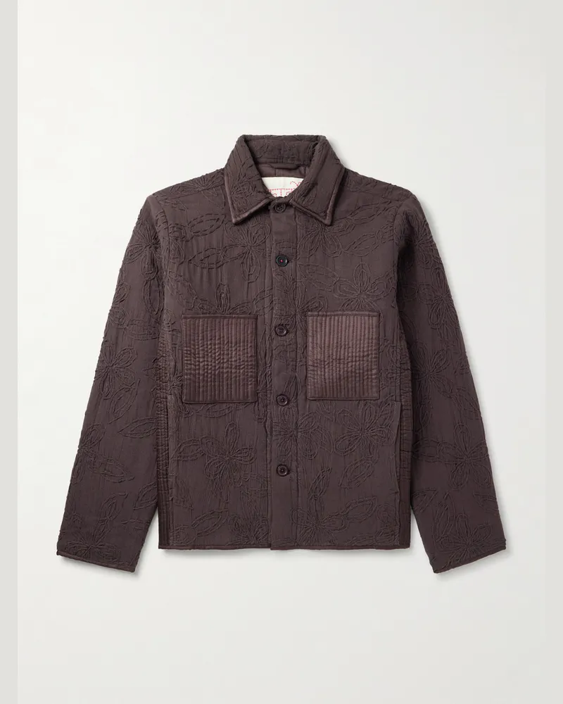 KARDO Wynton Hemdjacke aus einer Baumwoll-Hanfmischung mit Stickereien Braun