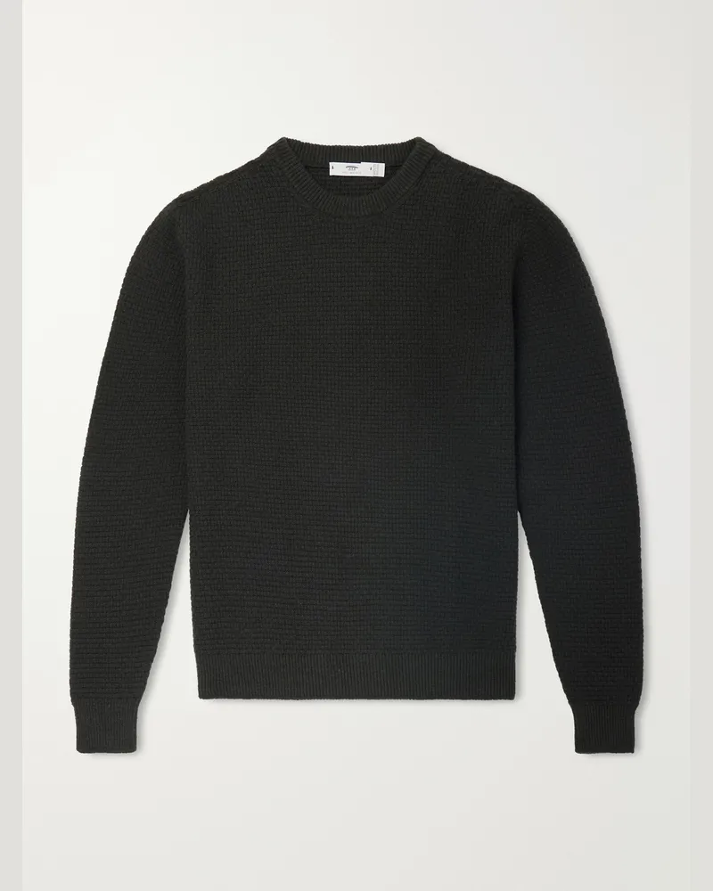 Inis Meáin Caoladóir Merino Wool and Cashmere-Blend Waffle Sweater Green