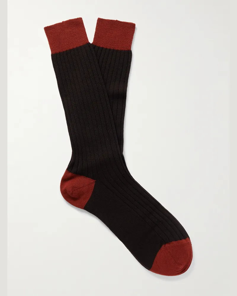 MR P. Ribbed Wool-Blend Socks Brown