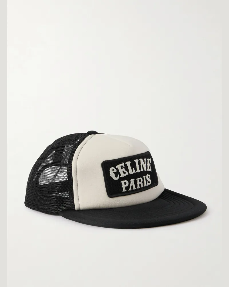 Celine Baseballkappe aus Baumwoll-Canvas und Mesh mit Logoapplikation Schwarz