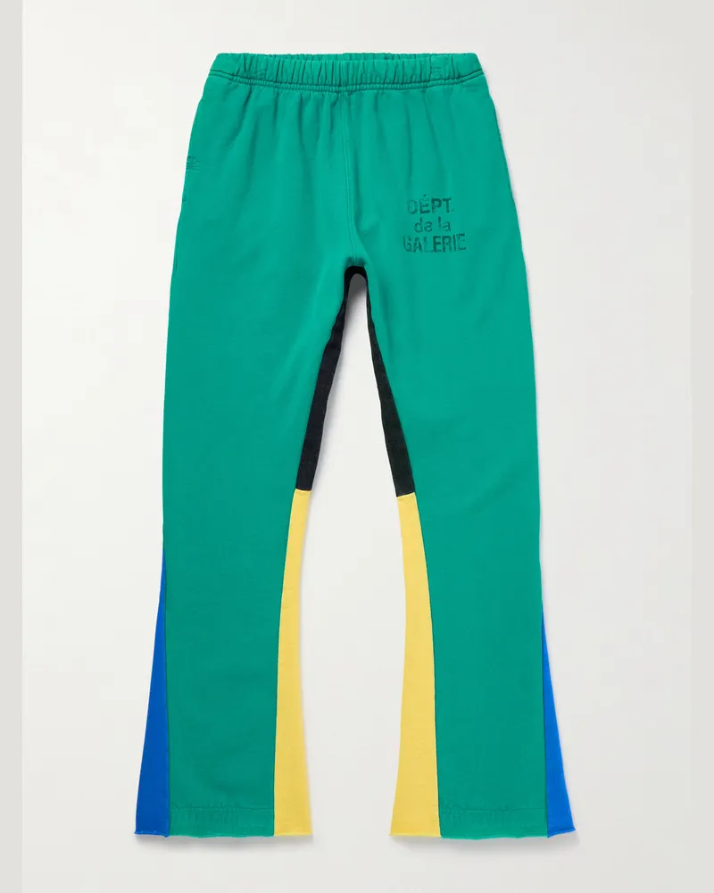 GALLERY DEPT. Flared Denim-Panelled Logo-Print Cotton-Jersey Sweatpants Green
