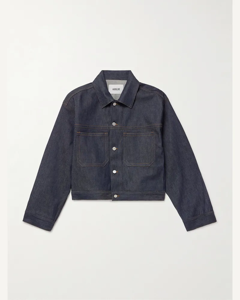 AGOLDE Blaze Oversized Cropped Denim Jacket Blue