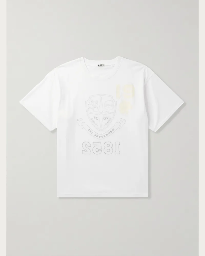 BODE Verkürztes, wendbares T-Shirt aus Baumwoll-Jersey mit Print Weiß
