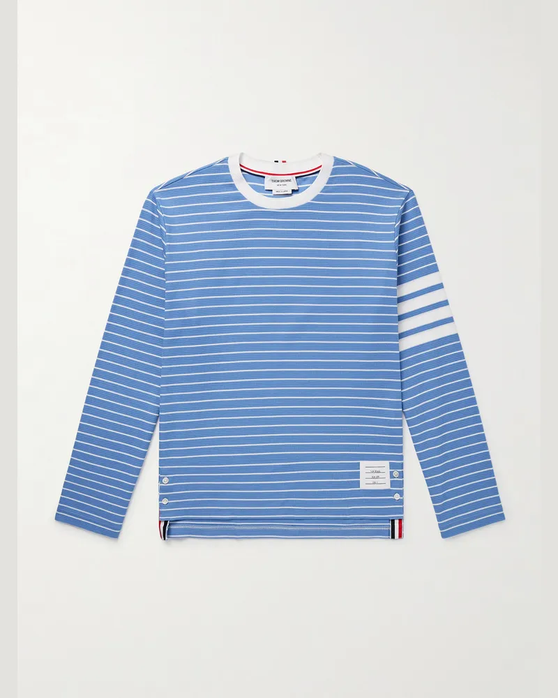 Thom Browne Oberteil aus gestreiftem Baumwoll-Jersey mit Logoapplikation Blau