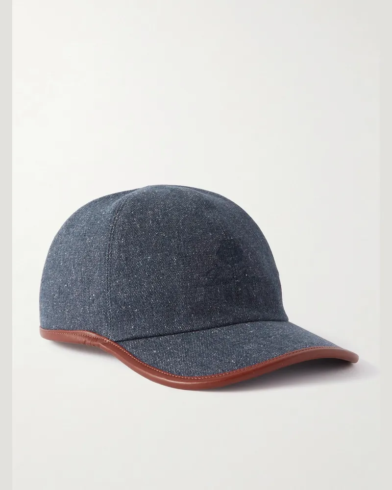 Loro Piana Baseballkappe aus Denim mit Lederbesatz und Logostickerei Blau
