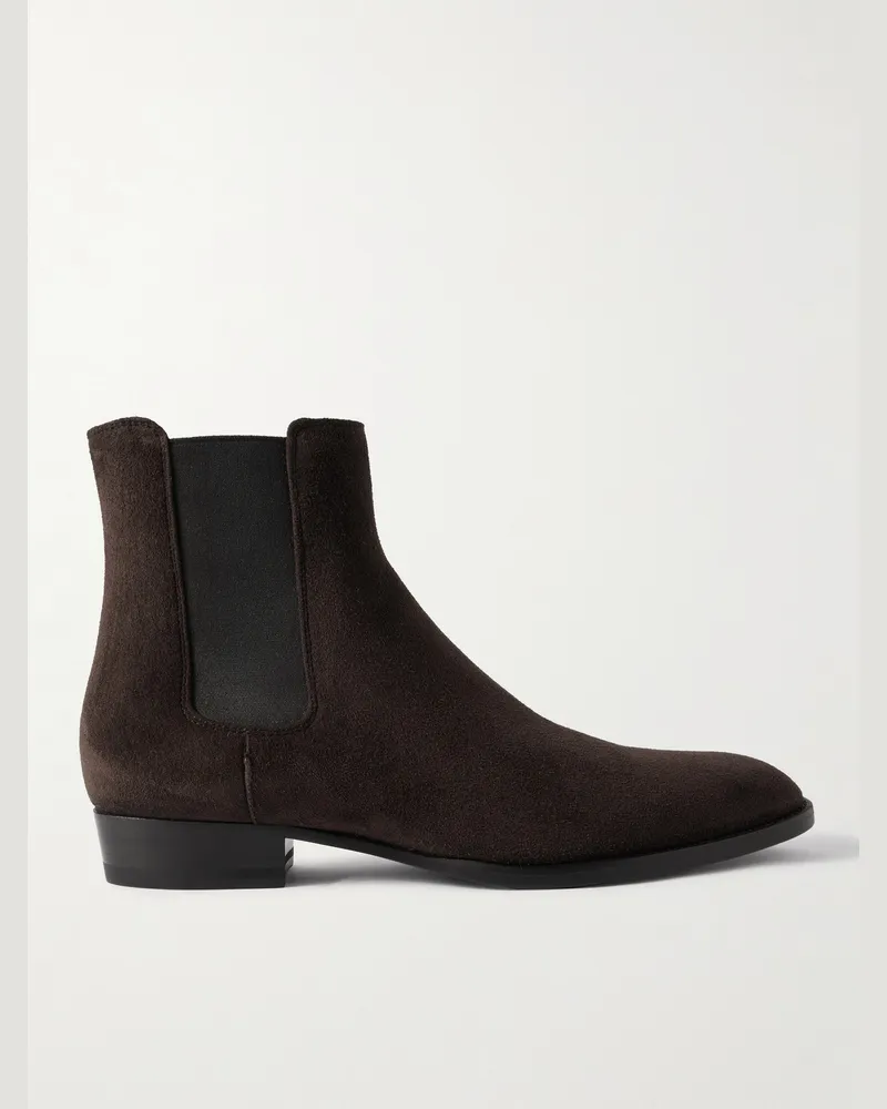 Saint Laurent Wyatt Suede Chelsea Boots Brown