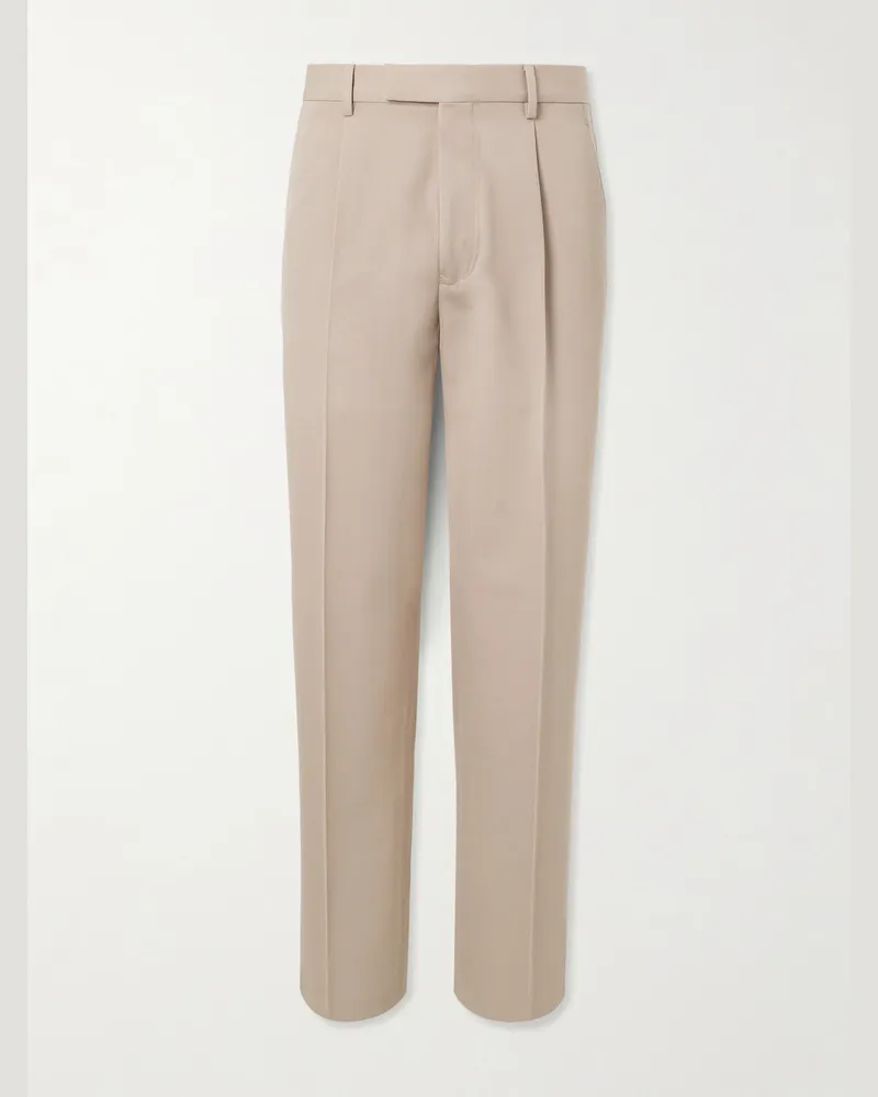Ermenegildo Zegna Gerade geschnittene Hose aus Twill aus einer Baumwoll-Wollmischung mit Falten Neutral