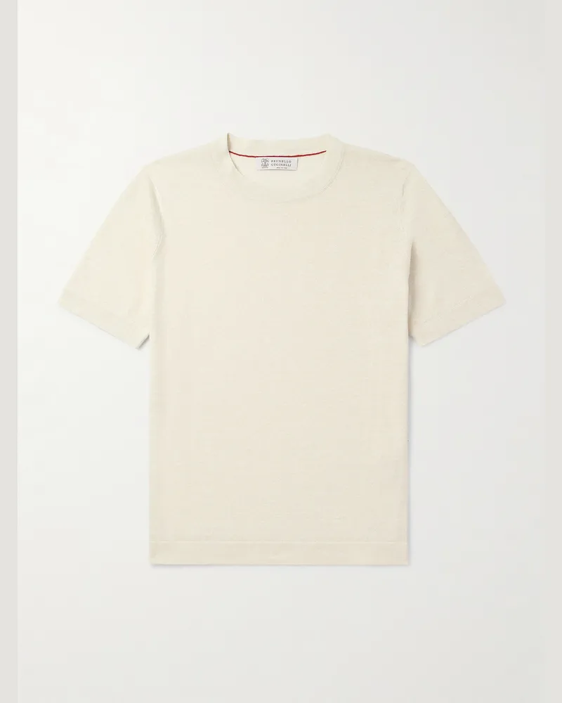 Brunello Cucinelli T-Shirt aus einer Leinen-Baumwollmischung Neutral