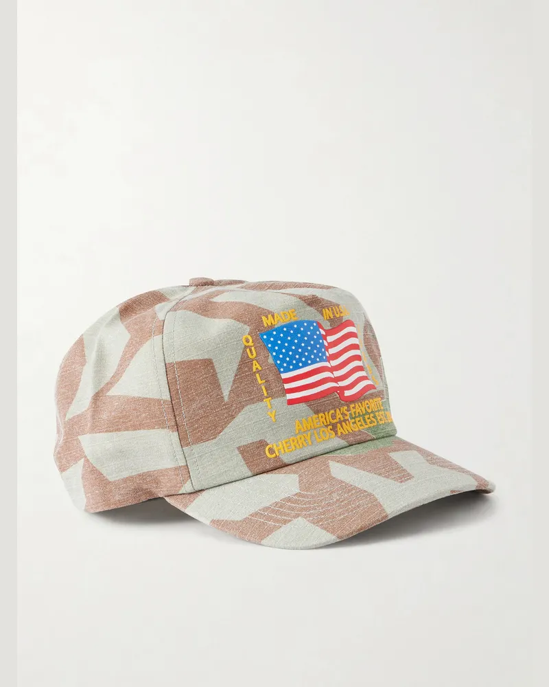 Cherry Los Angeles America's Favorite Logo-Embroidered Printed Cotton Cap Brown