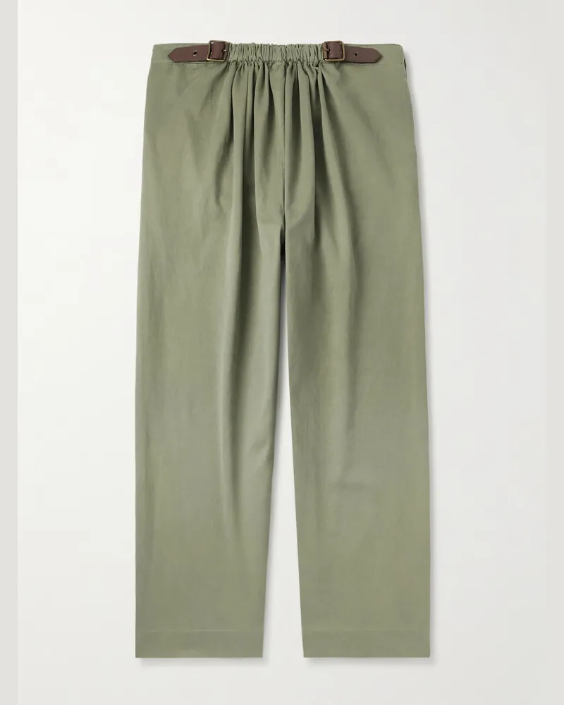Loewe Weit geschnittene Hose aus Baumwollsatin mit Gürtel in Stückfärbung Grün