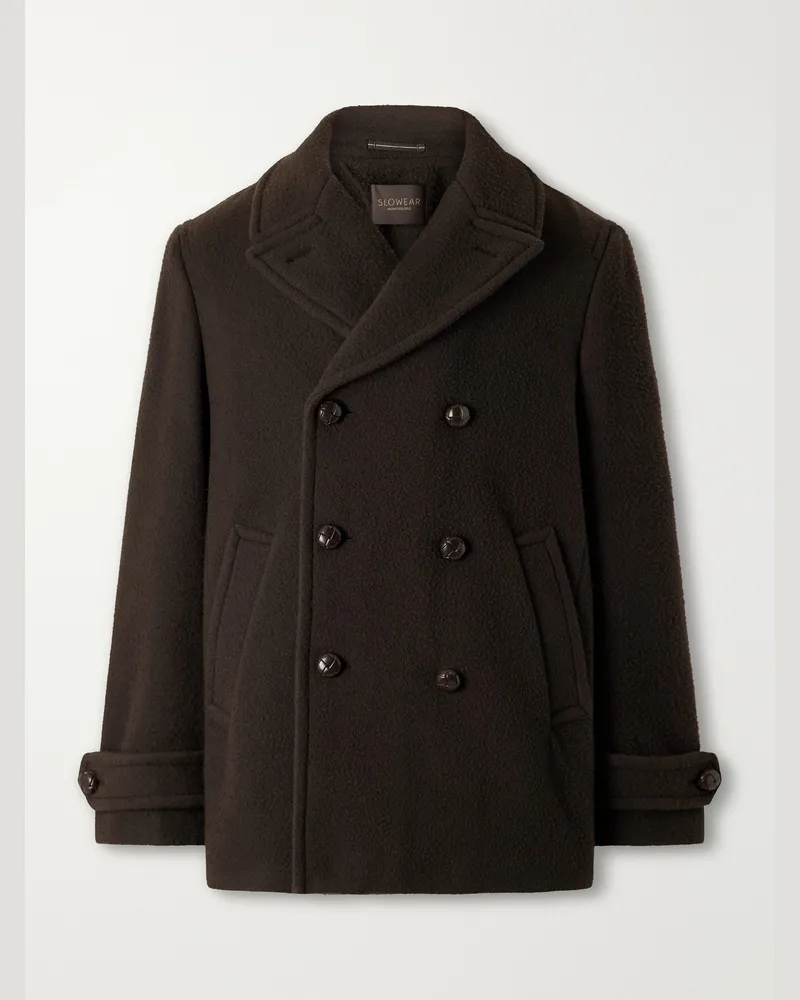 Slowear Double-Breasted Wool-Blend Plush Coat Brown