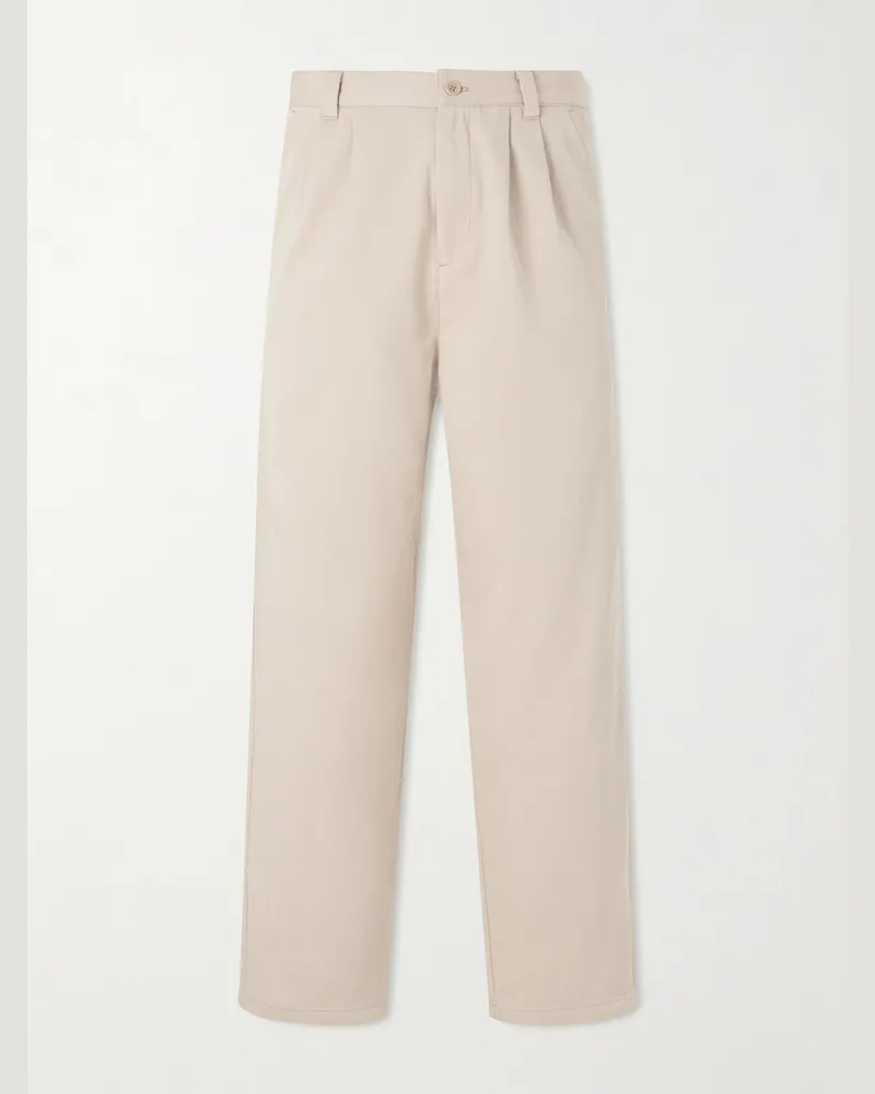 A.P.C. Ricky Pleated Wide-Leg Cotton Trousers Neutrals