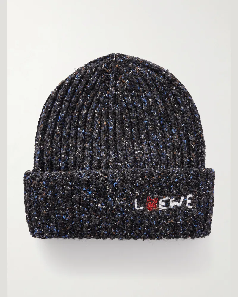 Loewe Louis Wain Beanie aus Rippstrick mit Logostickerei Grau