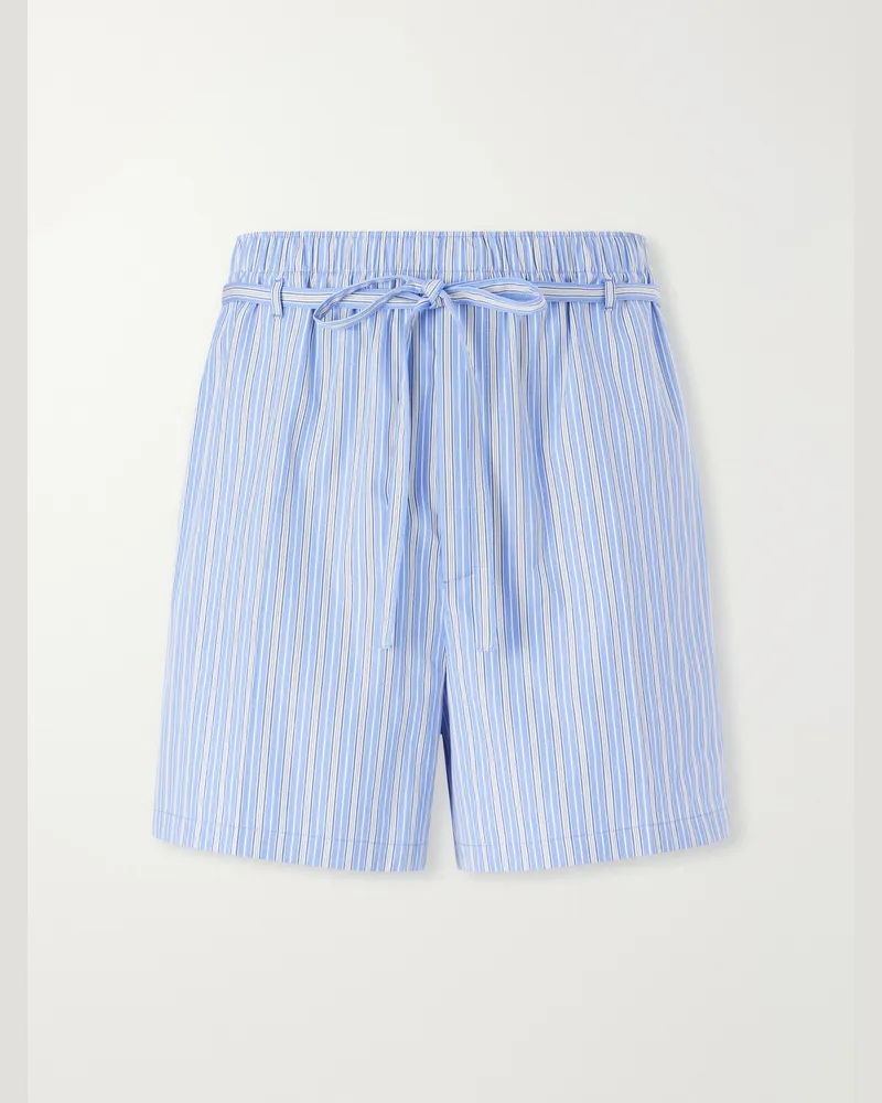 Saint Laurent Straight-Leg Striped Cotton-Poplin Drawstring Shorts Blue
