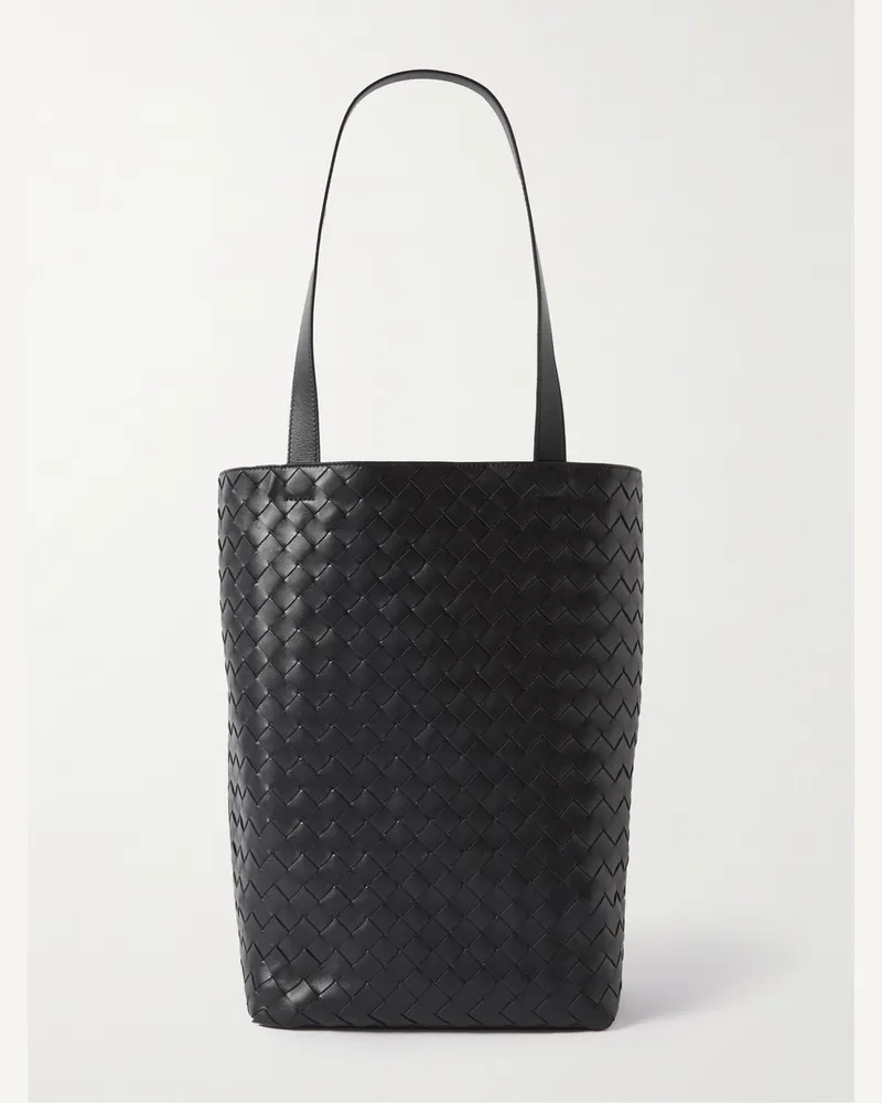 Bottega Veneta N/S kleine Tote aus Intrecciato-Leder Schwarz